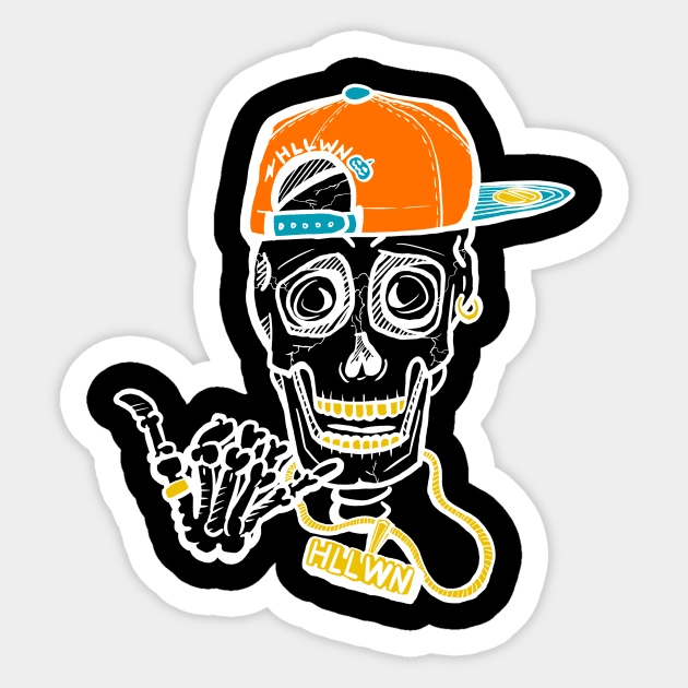 Skully Halloween - White Sticker by Lunch Bag Tees